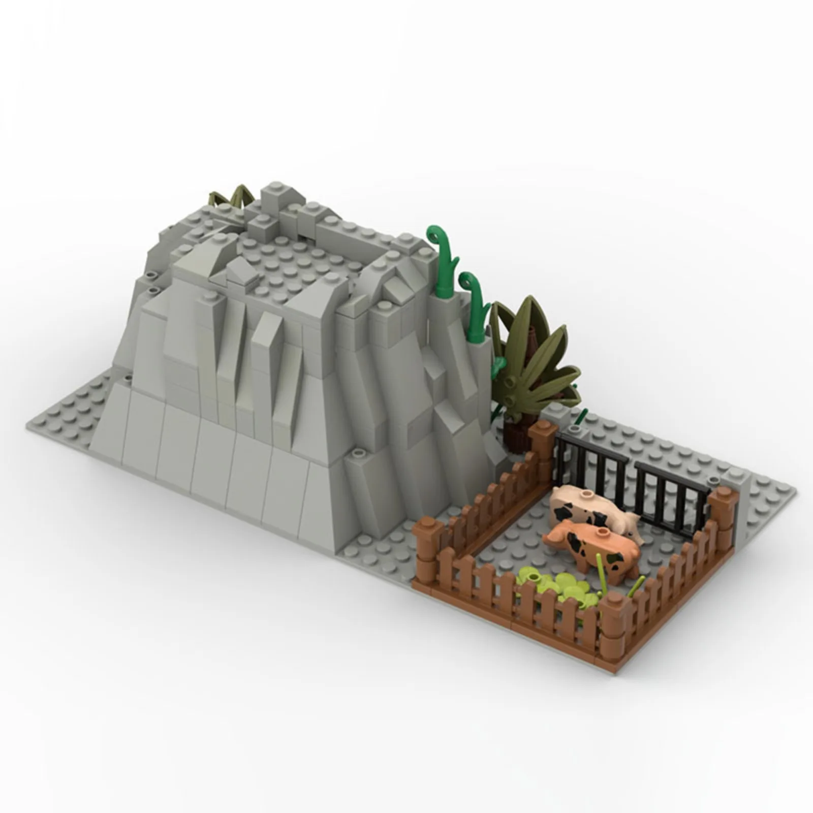 Juego de bricolaje de mini bloques de construcción compatibles: escena de pluma de cueva y cerdo de montaña