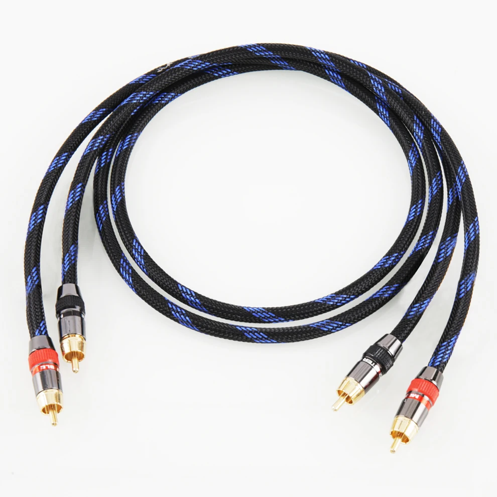 Cable de Audio RCA estéreo HIFI 6N OFC macho a macho 2RCA a 2RCA Cable de Audio con conector chapado en oro para amplificador de