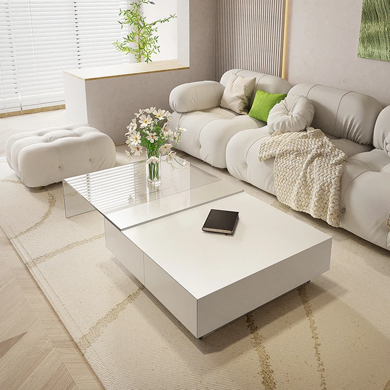 Aesthetic Rectangle Coffee Table Acrylic Drawers Regale Unique Side Table Luxury Transparent Mesa Centro Living Room Furniture