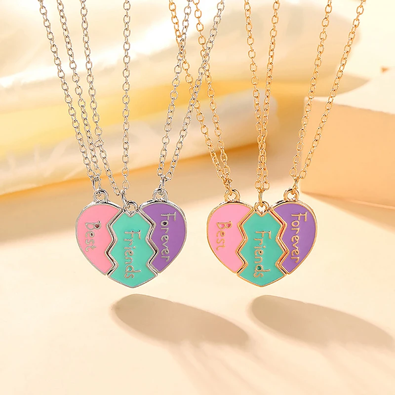 1 Set BFF Necklaces For Sister Birthday Friendship Jewelry Gifts Best Friend Forever Necklace For 3 Girls Matching Heart Pendant