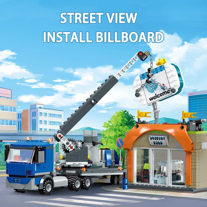 Idea Series Installed Billboard Crane Car Building Blocks Creative Expert City Hoist Vehicle Bricks Model Toy For Kid Gift MOC