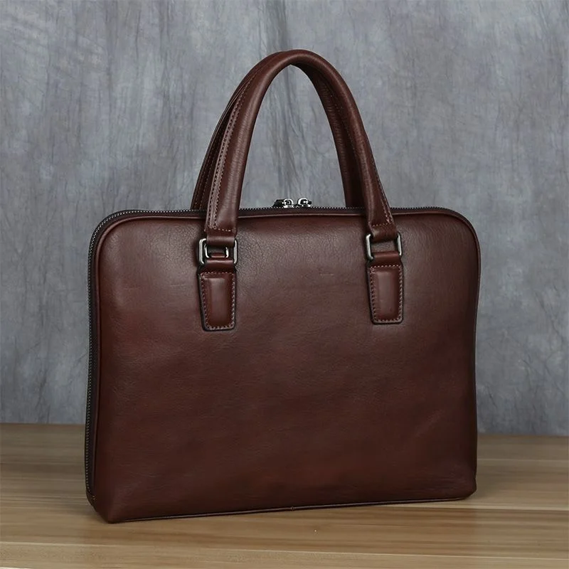 Echt leder Herren Aktentasche mit Reiß verschluss Vintage Handtasche Mann Business Schulter Umhängetasche 14 Zoll Laptop Einkaufstasche für Männer