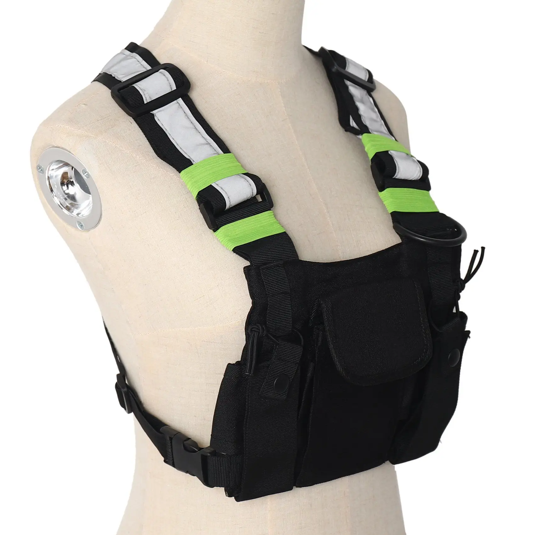 Solid 3X Radios Pocket Radio Chest Harness Chest Front Pack Pouch For 2 Way Radio Walkie Talkie For Baofeng UV-5R Black+Green