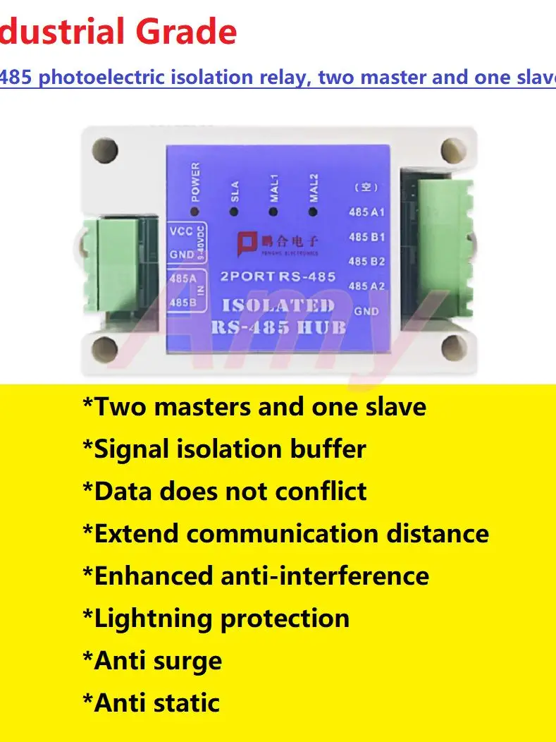 Imagem -04 - Industrial Dois Mestre um Escravo Rs485 Repetidor Buffer Isolamento Fotoelétrico Modbus Dual Master Hub