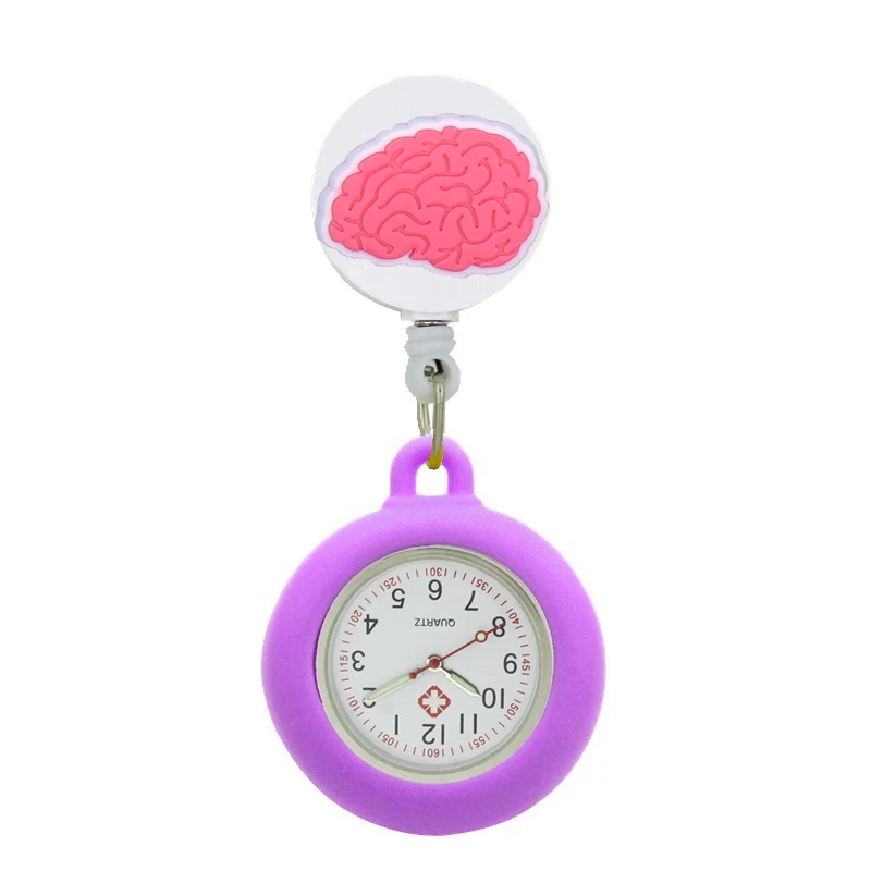 YiJia-Reloj de bolsillo de enfermera para mujer, accesorio médico con carrete de insignia retráctil de dibujos animados, con funda de silicona