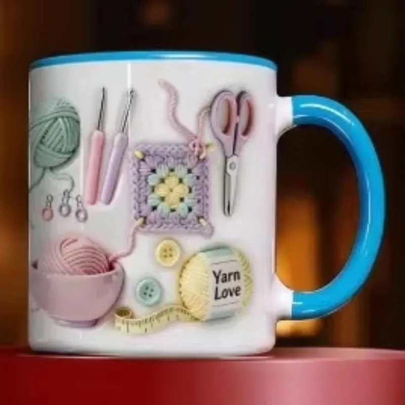 Creatieve 2D-breimateriaal voor truien, keramische mok, bekers met verschillende kleurencoatings, koffie- en ontbijtbekers.