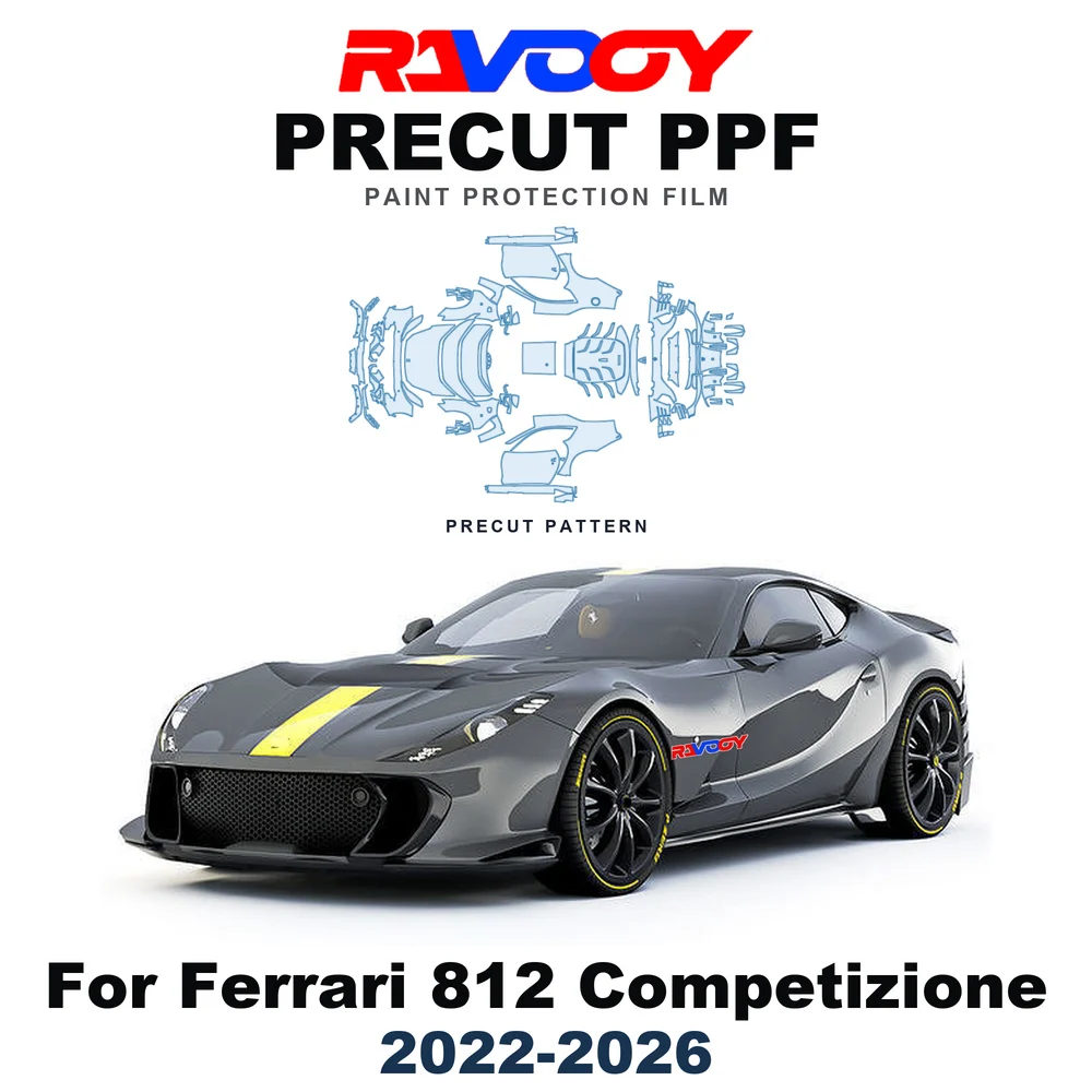 Precut PPF For Ferrari 812 Competizione Base 2022-2026 8.5mil TPU Paint Protection Film Hood Bonnet Bumper Headlight Clear Kit
