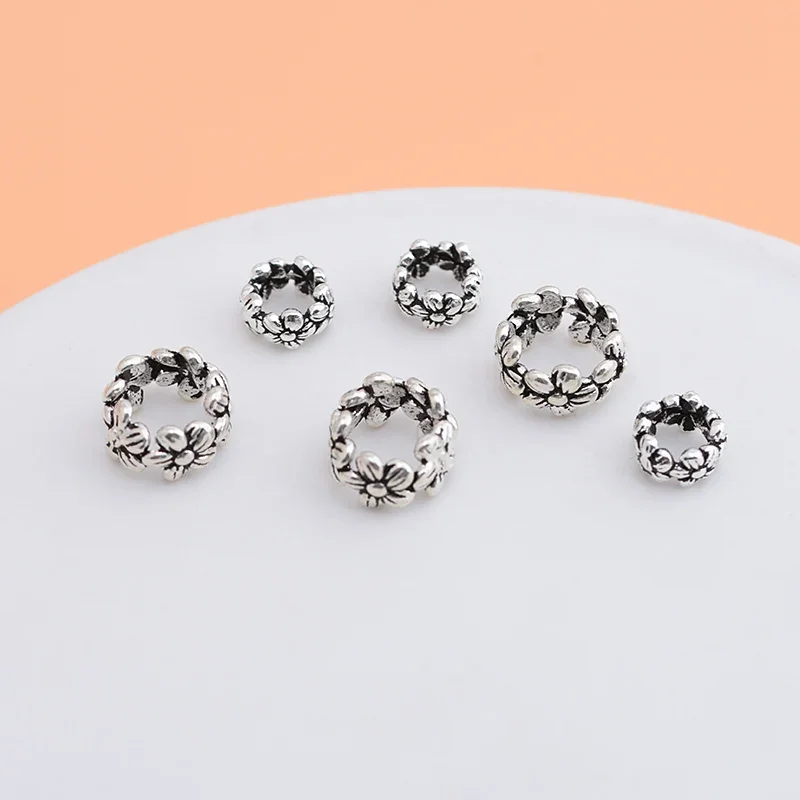 5PCS 925 sterling silver Thai silver retro flower septa crystal bracelet accessories handmade diy material jewelry accessories