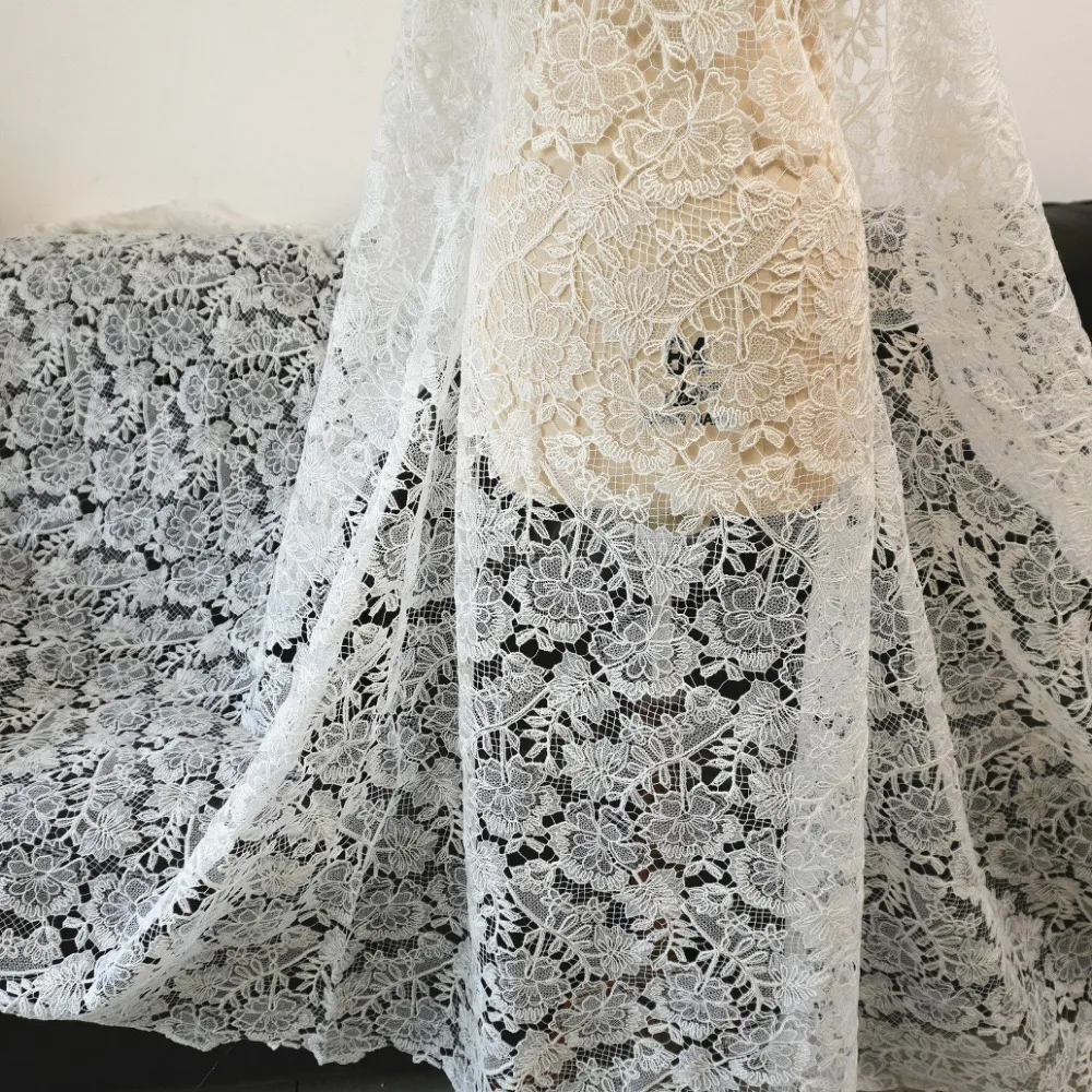 Elegant Hollow Out Floral Lace Cloth for Bridal Gown Wrap Table Decor Doll Outfit Cheongsam DIY Craft Sewing Supplies