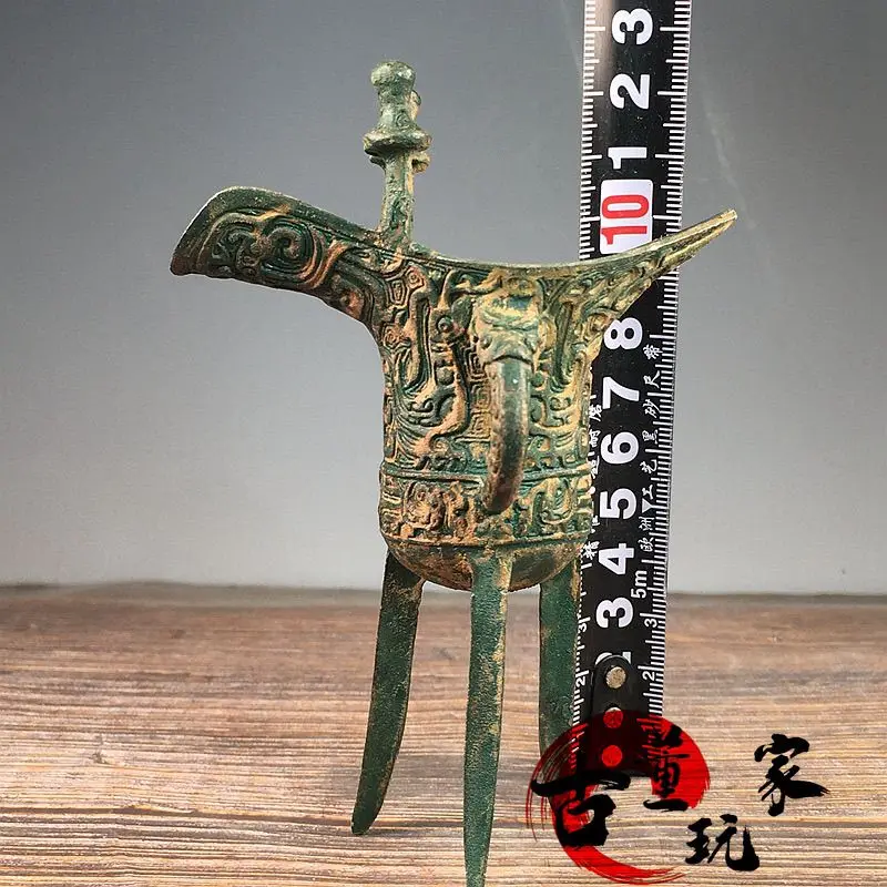 Green rust phoenix bird pattern three-legged glass wine jazz glass wine glass bronze product