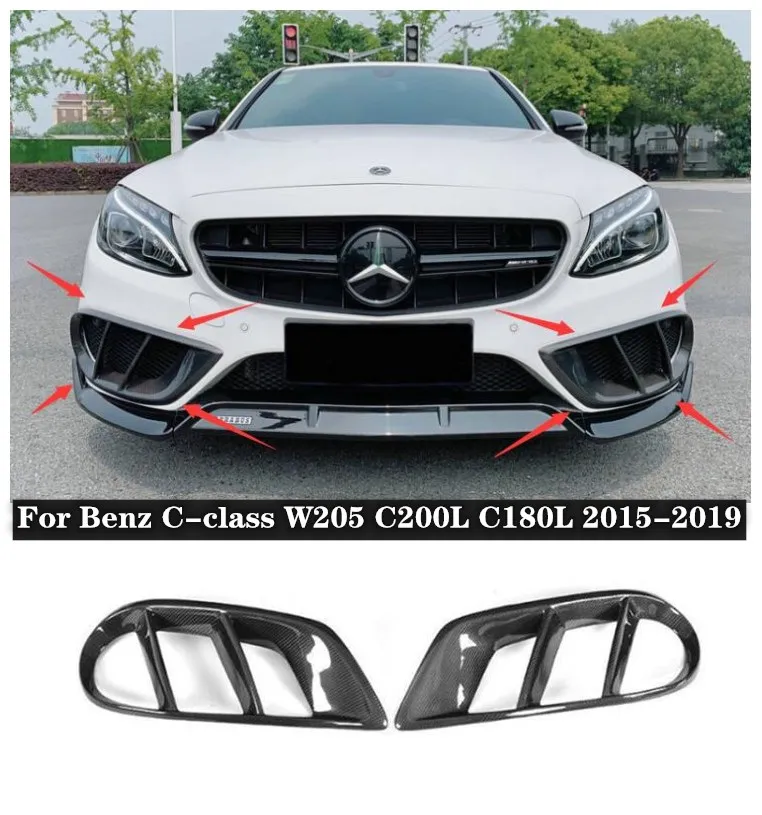 

For Mercedes-benz C-class W205 C200L C180L 2015-2019 High Quality 2Pcs/1Set Carbon Fiber Front Bumper Air Vent Cover Trim