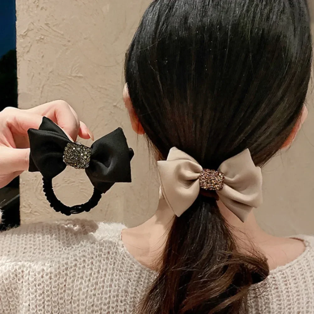 Fashion Bow Knot Crystal Hair Ties Solid Color High Elastic Scrunchies Women Ponytail Holder Girl High Quality Rubber Band