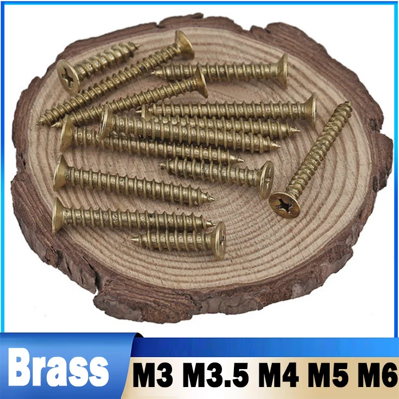 Leijiu 2~30pcs Brass Countersunk Self-tapping Screw M2 M3 M3.5 M4 M5 M6 Flat Wood Screws
