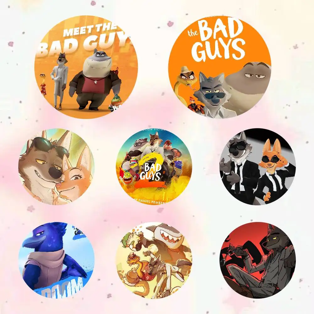 Anime The Bad Guys Round Brooch Brooches Cartoon Badge Pins Backpack Hat Accessories Friend Gift