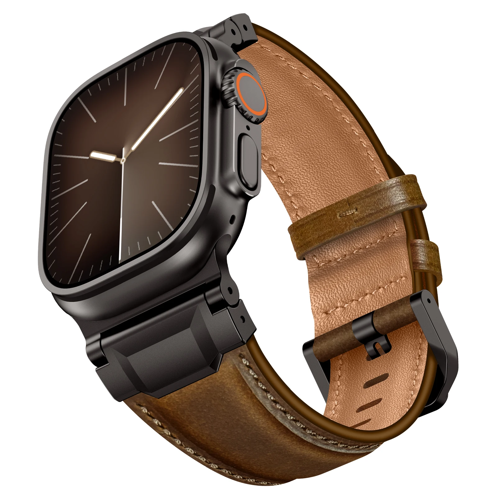 VWAR TOP lederen band voor Apple Watch Ultra 3 2 49 mm titanium connector voor iWatch-serie 11 10 9 8 7 SE 46 mm 45 mm band - afbeelding 1