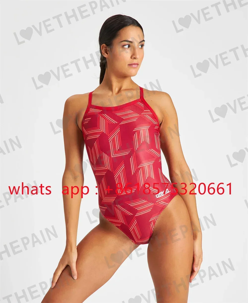 Women's Puzzled Light Drop Challenge Back One Piece Swimsuit Competition Training Swimwear Fitness Open waters swimsuit