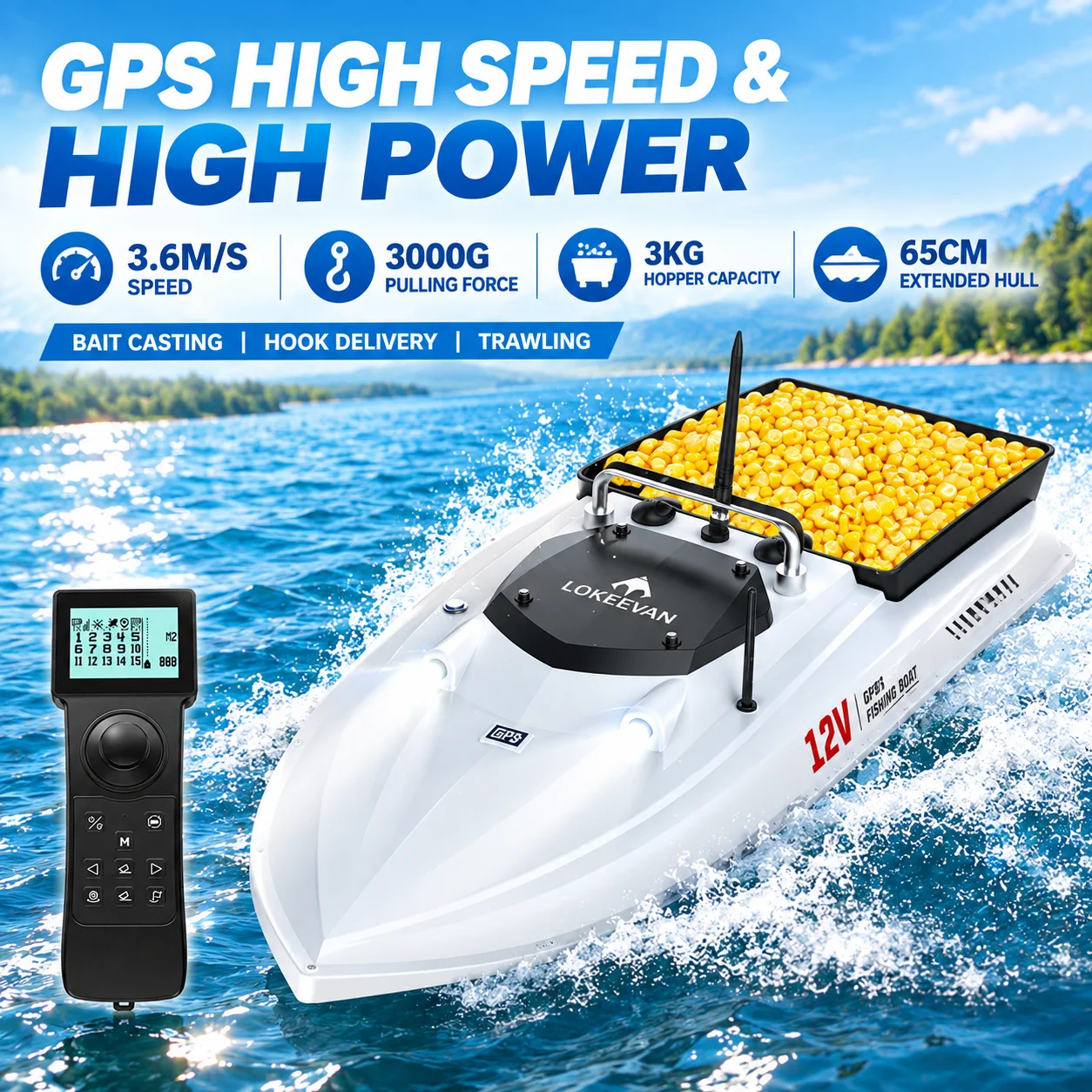 LOKEEVAN 2026 NUOVO D80B GPS Bait Boat 46800mAh 12.6V Doppio Sistema GPS+Beidou Doppio Motore Potente Barca da Pesca con Rete a Traino e Gancio