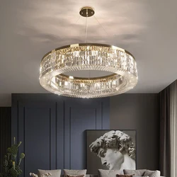 Luxury Round Ceiling Chandeliers Trendy Modern LED Lights Golden Lustres Hanging Lamps Crystal Home Decoration for Living Room b