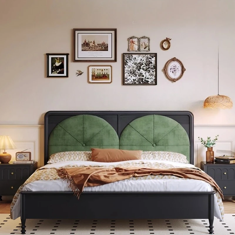 

French retro solid wood bed modern simple bed small apartment
