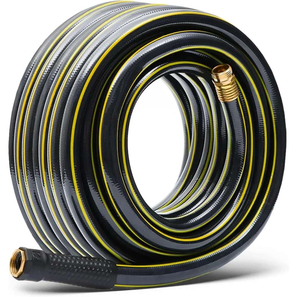 

Длинный черный садовый шланг 3/4 дюйма x 50 футов, сверхпрочный, гибкий, легкий, с латунными фитингами, без перегибов и протечек