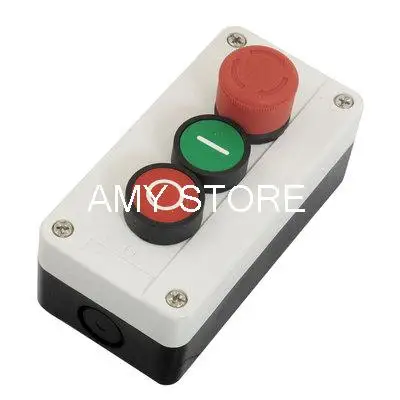 600V 10A Momentary 1NO Green 1NC Red Sign Flat PushButton 1NC Maintain Latching Red Emergency Stop PushButton Switch Station Box