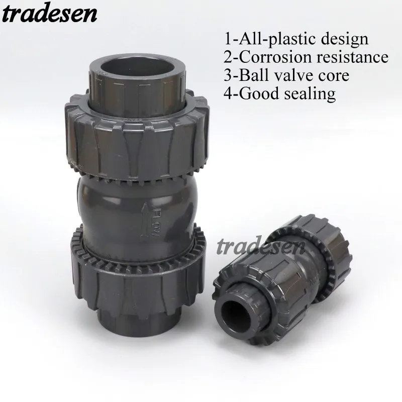 PVC Check Valve Double Union One Way Non-Returned Valve I.D20mm-63mm Garden Irrigation System  Aquarium PVC Water Pipe Fittings