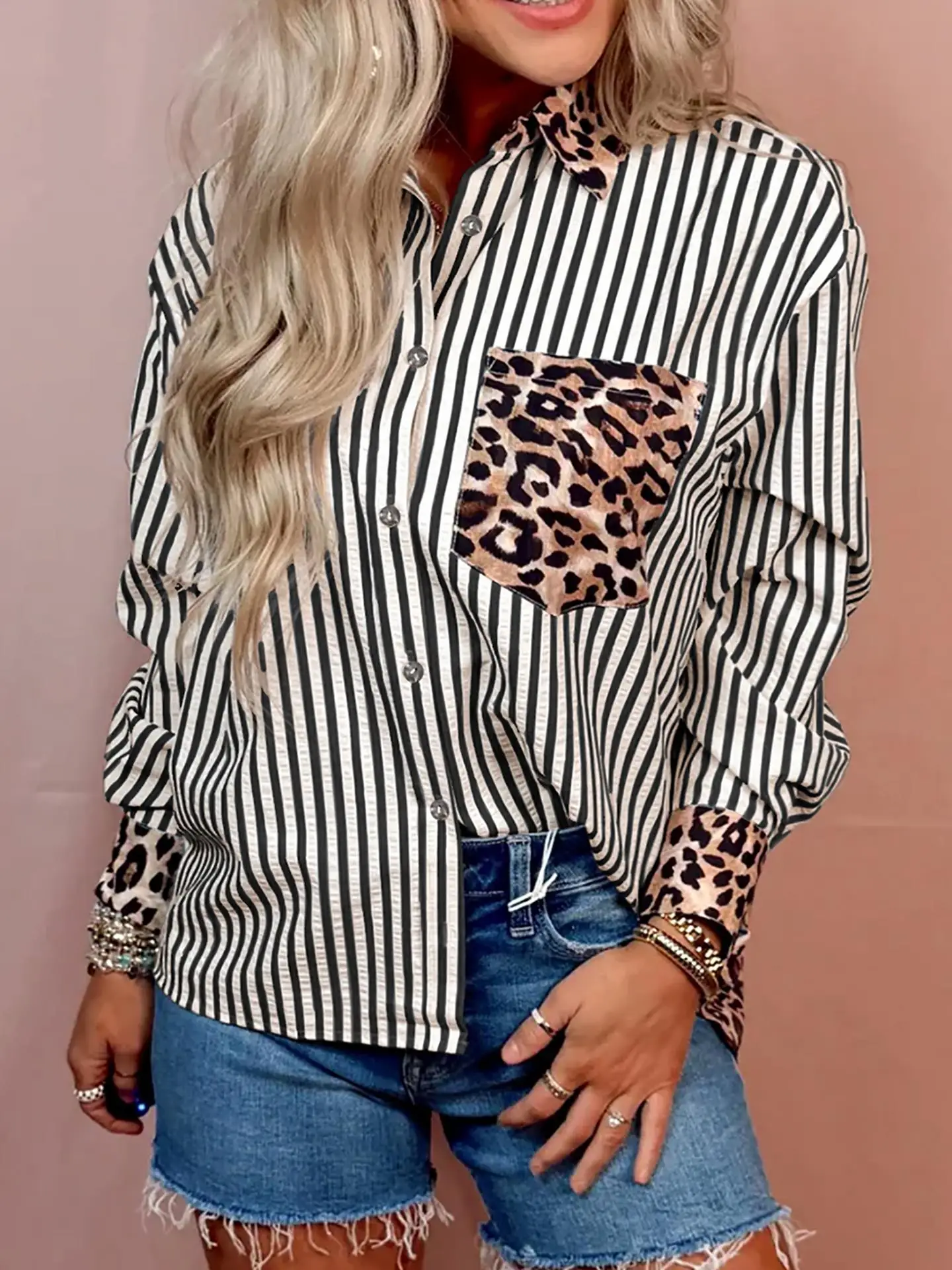 DearLover Women's Striped Print Long Sleeve Shirt Single Button Casual Style Loose Fit Polyester Fabric Autumn New Arrival