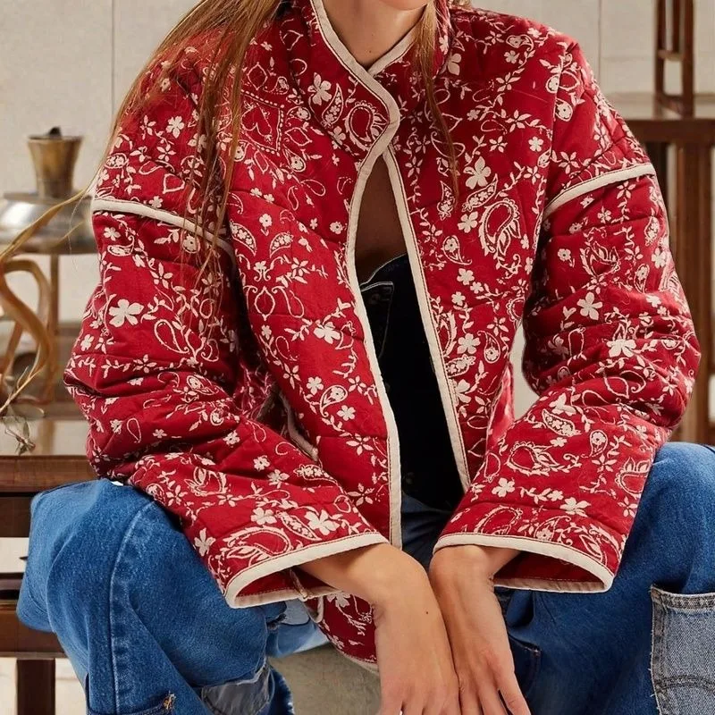 

A High-end Printed Cotton-padded Jacket From Europe and America Genuine Commuter Fashion Dopamine Top Elegant Socialites Outcoat