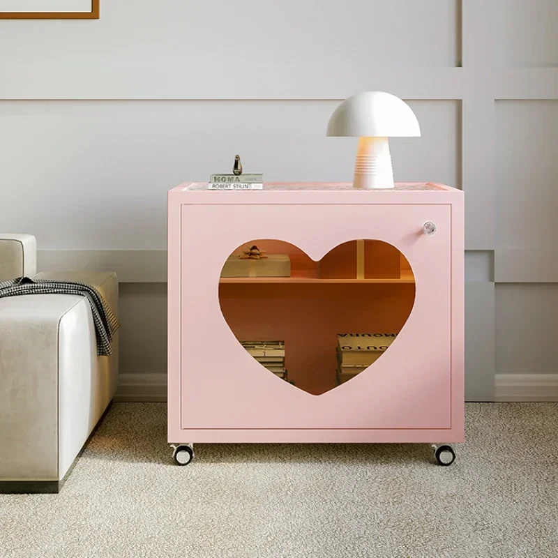 Pink Love Side Table Creative Visible Bedside Table Double-layer Storage Living Room Mobile Coffee Table Nordic Furniture