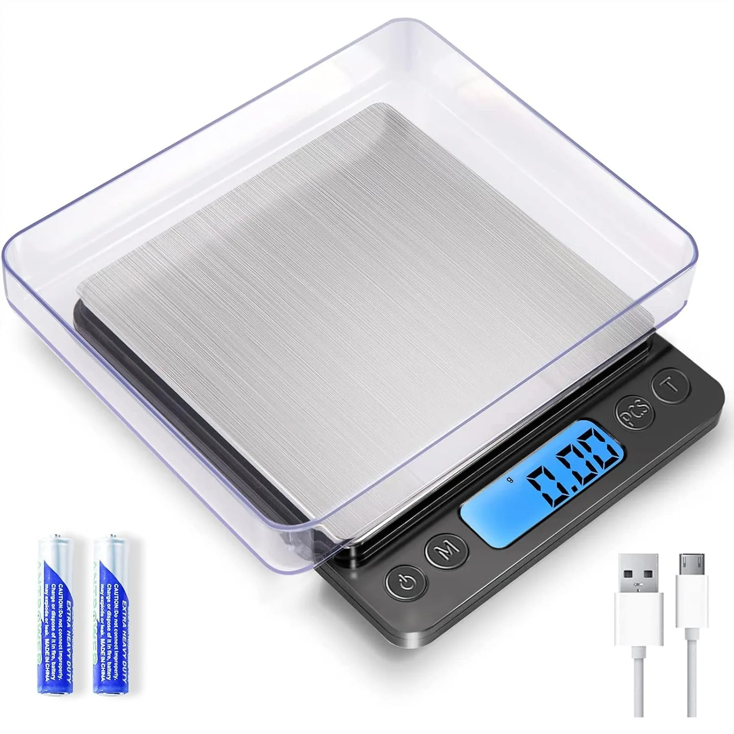 

Small Digital Gram Scale 1000g By 0.01g High Accuracy Food Scale With USB Charging And Tare Function For Cooking Baking
