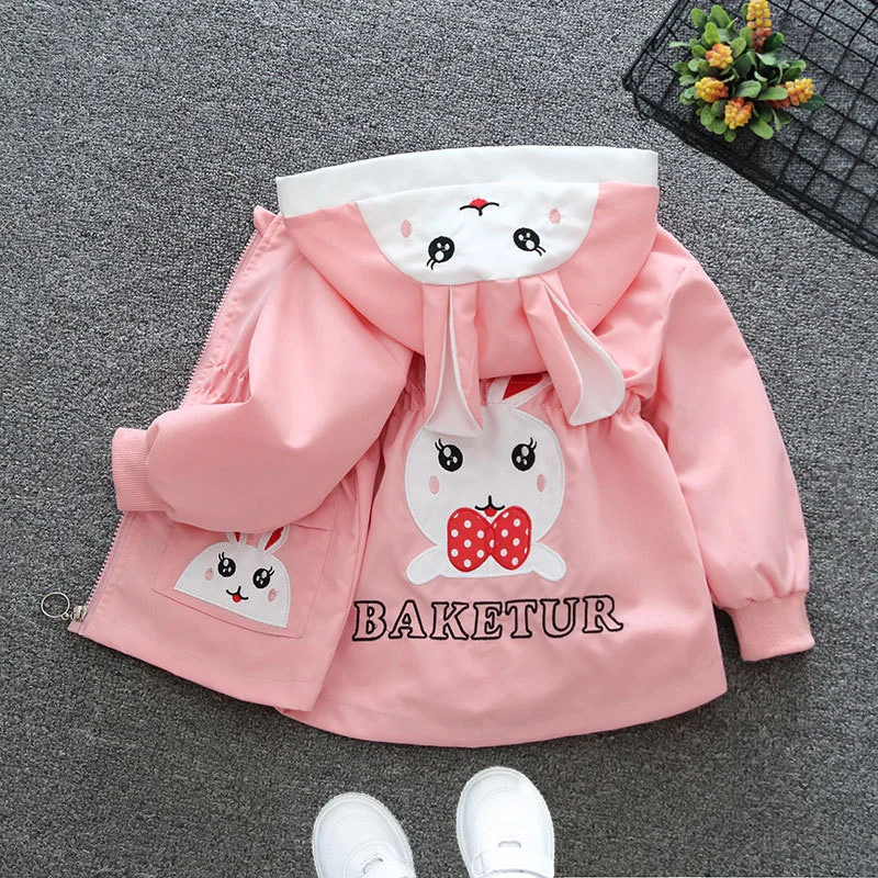 New Girls Print Jackets Kids Spring Autumn Hooded Thin Windbreaker Coat Children Clothes Teenagers Sweet Punching Outerwear