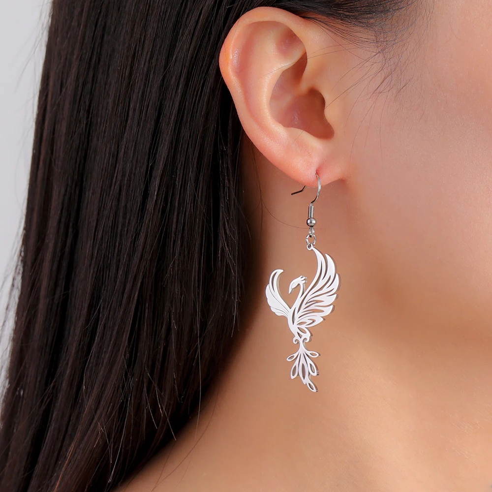 Dawapara Phoenix Women Earrings Geometric Mytical Animal Bird Totem Pendant Stainless Steel Jewelry