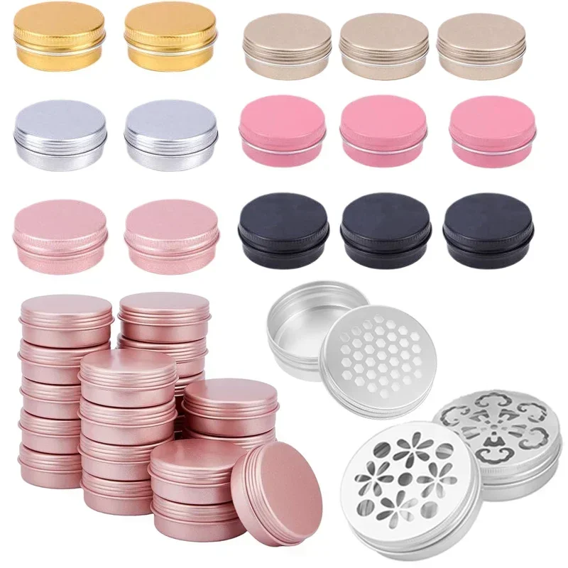 Tarros redondos de aluminio para maquillaje, envases portátiles de viaje para cremas, bálsamo, vela para uñas, latas de té cosméticas, caja de Metal, 50 piezas, 5g-60g