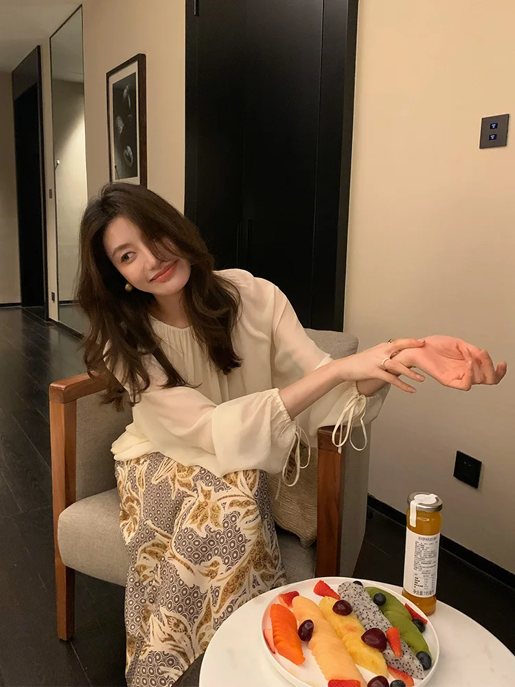 

Long Sve Dstring Lantern Sve Women's irt One oulder Loose Fit White Casual Sle Premium Quali Summer Top