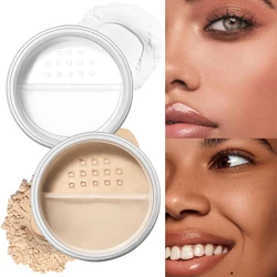 2 color facial loose powder, waterproof oil control honey powder, long-lasting makeup powder with powder puff