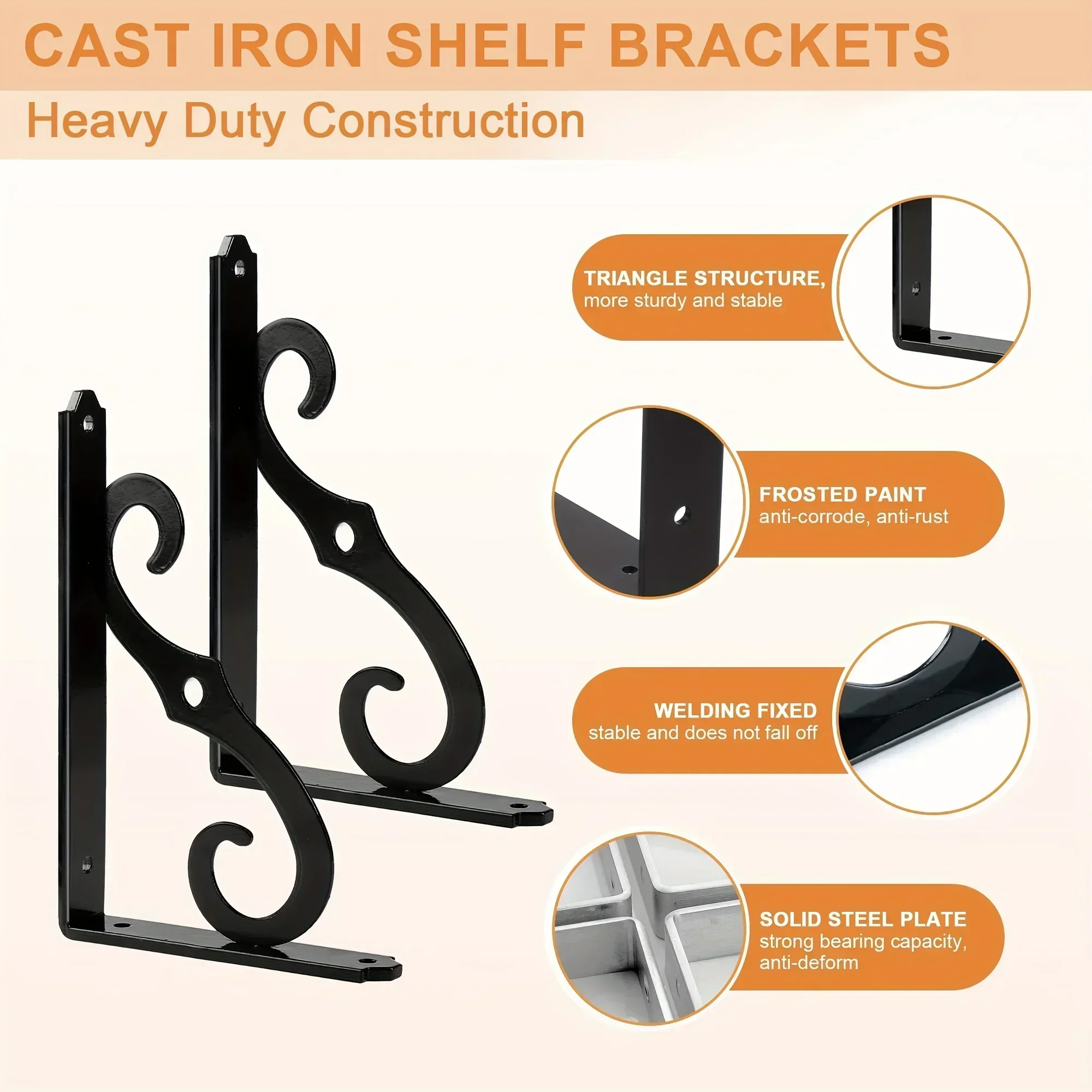 2pcs Decorative 5 Inch Wall Mounted Floating Shelf Bracket For DIY Open Shelving L Shape Heavy Duty Furniture Support Hardware