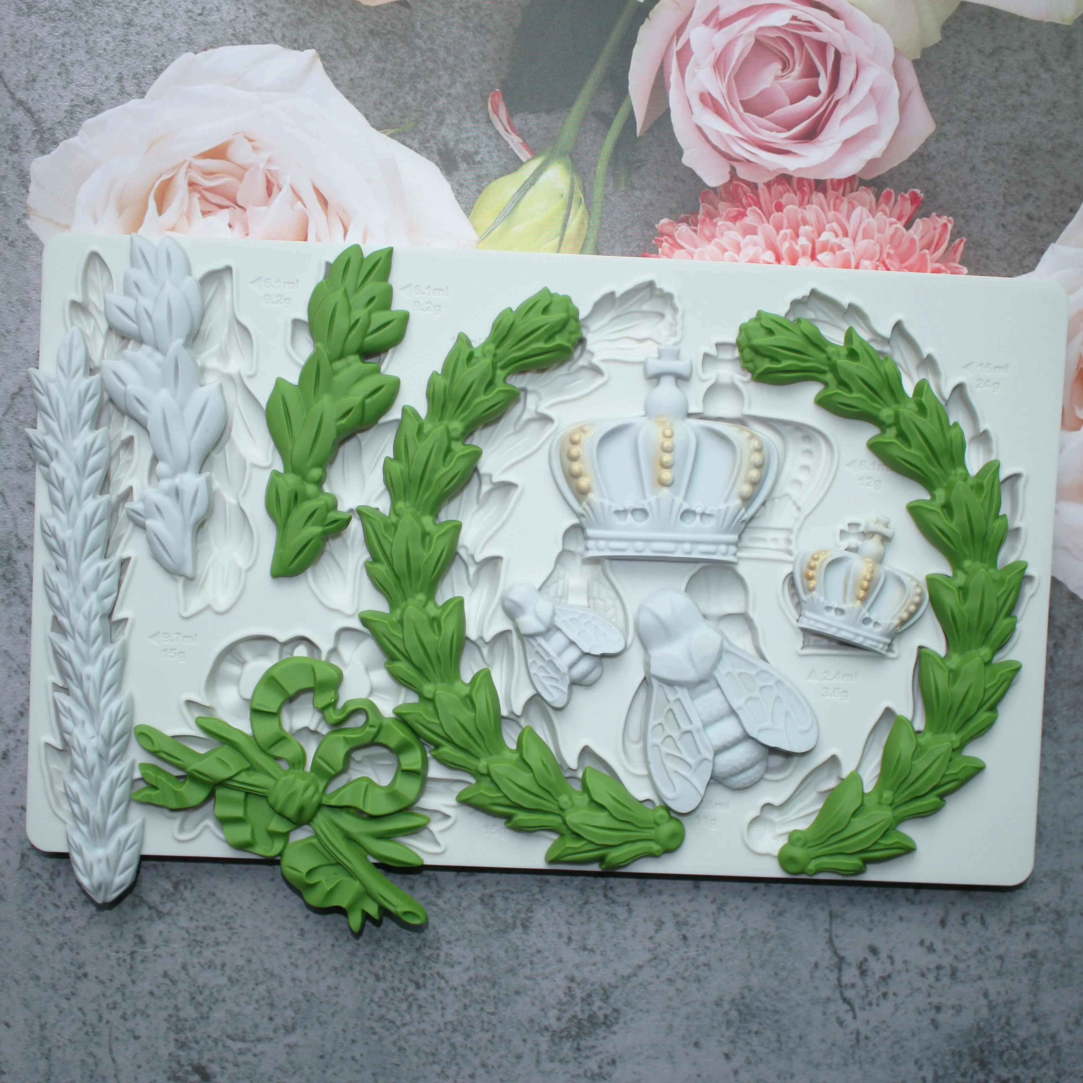 Crown & Insect,Laurel Mould Silicone Mold Fondant Cake Decorating Tool Gumpaste Sugarcraft Chocolate Forms Bakeware Tools