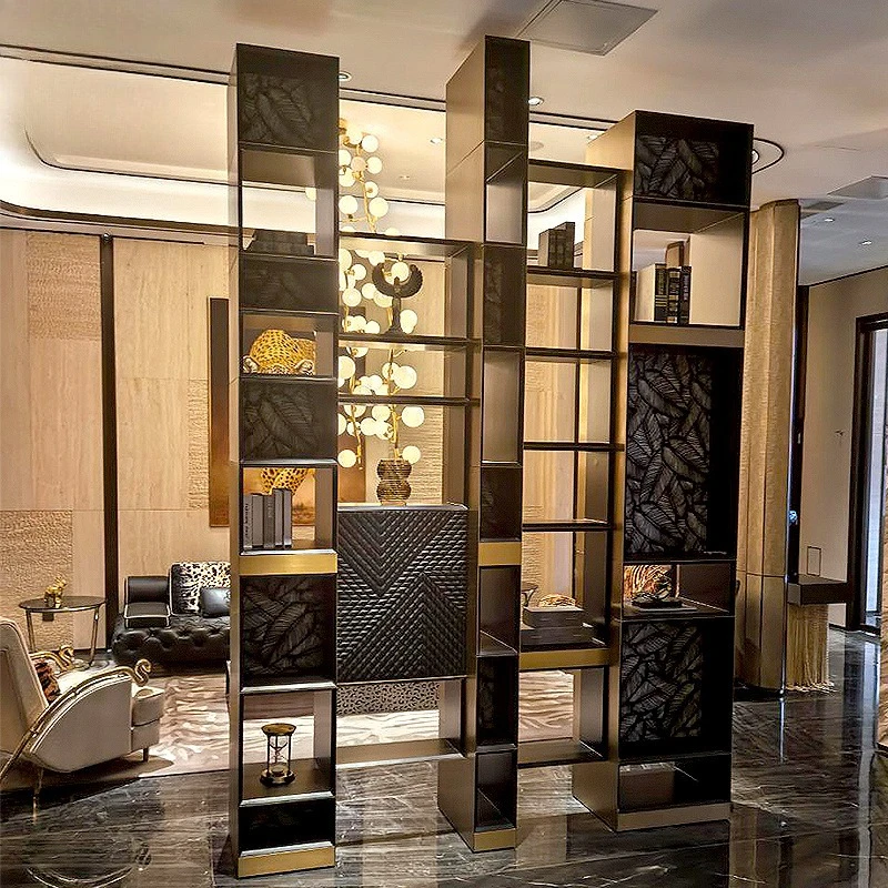 

Luxury creative solid wood bookshelf villa designer art metal bookcase