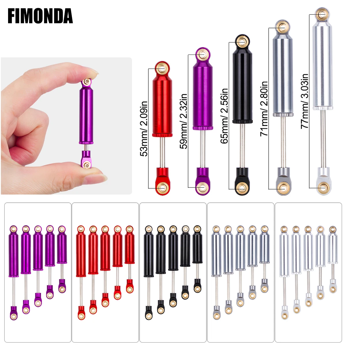 

4PCS 53/59/65/71/77mm Metal Shock Absorbers Damper Set for 1/18 RC Crawler Car, Upgrade Parts for Redcat Ascent-18