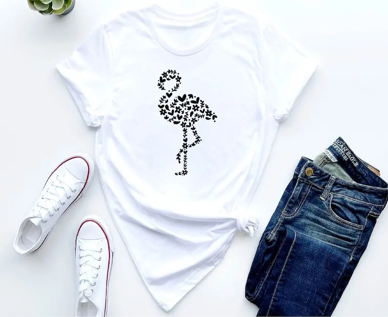 Floral Flamingo Shirt Cute Flamingo T Shirt Pink Cute Animal T Shirt Short Sleeve Top Tees 100% Cotton Streetwear Harajuku goth