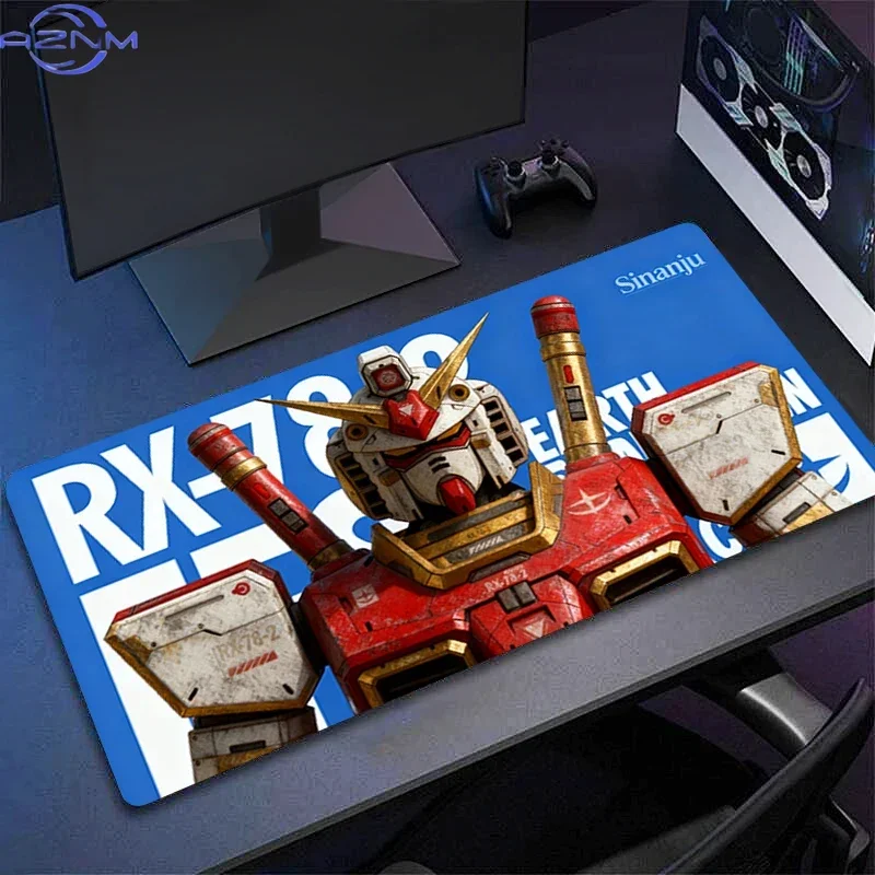 Blue Background Vintage Worn 3D Mecha Robot Portrait With Text Print Mouse Pad, Rubber Non Slip Backing, Smooth Surface Gaming D