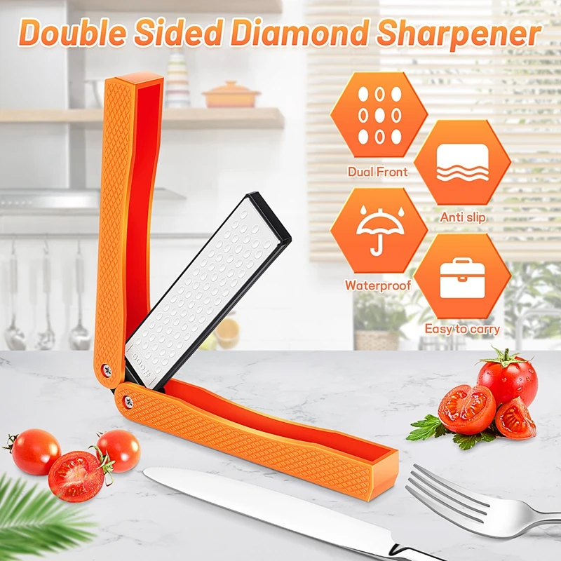 Double Sided Diamond Sharpener, Handheld Fine Coarse Diafold Blades Sharpening Stone 400/600 Grit