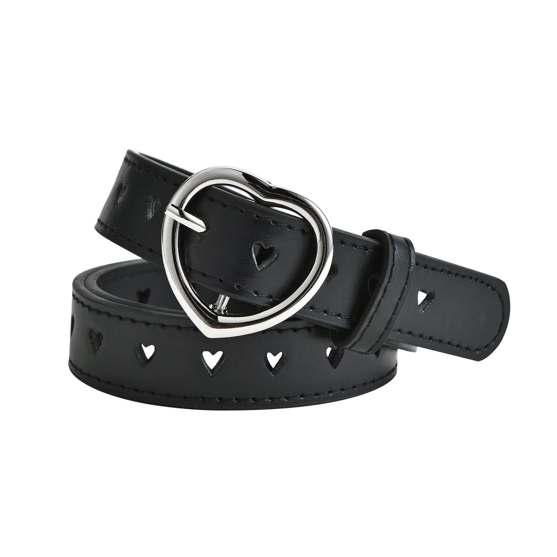 New Children Faux Leather Belt Kids Cute Peach Heart Buckle Belts For Girls Solid Waistband Love Heart Eyelet Grommet Waist Belt