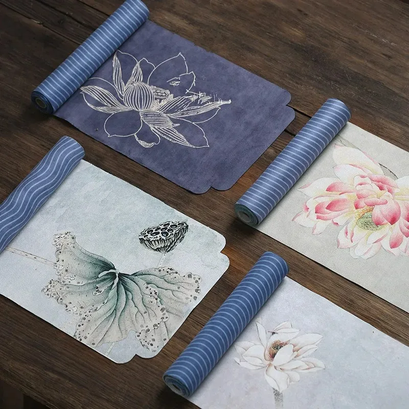 Tea Towel Mat  Curtain   Cotton Linen Crafts Table Runner Chinese-Style Clear Lotus Drunk Suede    Dry