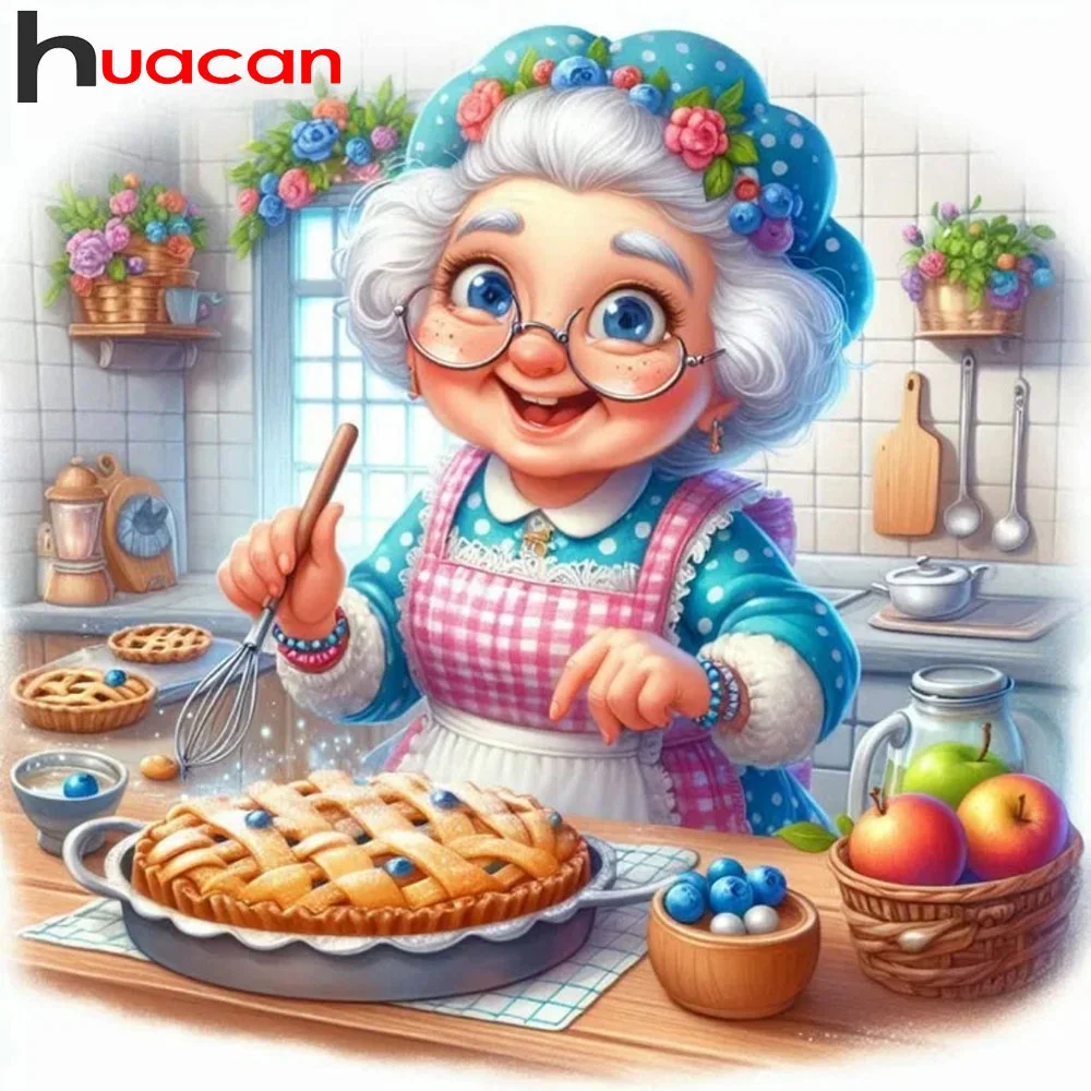 Huacan Cartoon 5D Diamantmalerei Erstaunliche Großmutter beim Kochen DIY Neuerscheinung Vollquadratisches Rundes Mosaik Strass-Set Wanddekoration