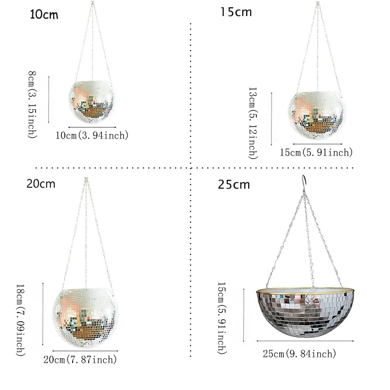 10/15/20/25CM Disco Ball Hanging Flower Pot For Indoor Plants Flower Planter Pots Rope Mirror Hanging Basket Garden Decor Vase