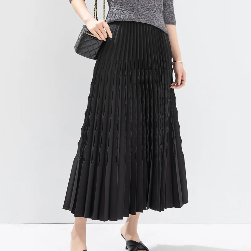 Muslim Women Pleated Skirt High Waist A Line Arab Modest Casual Ladies Solid Colour Morocco Dubai Saudi Mid Length Skirts