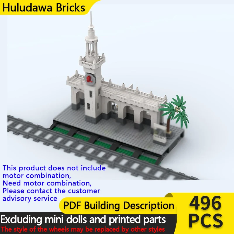 

Модель с видом на улицу MOC, строительные кирпичи, железнодорожный вокзал с башней, модульная технология, детские праздничные подарки, сборный игрушечный костюм