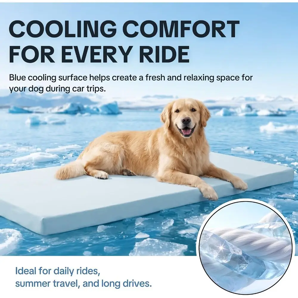 Blue Waterproof Dog Car Seat Cushion with Removable, Washable Cover, Non-Slip Bottom, 54L x 24.8W x 2H