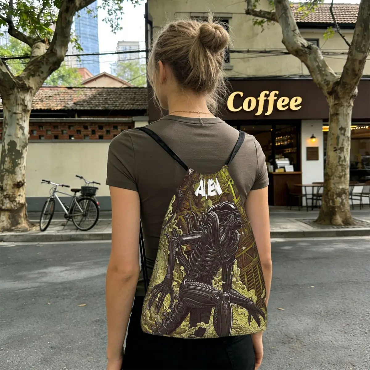Movie Alien Backpacks Portable Drawstring Bags Sports Bag Book Bags for Travel School
